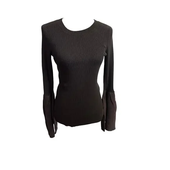 NWT Chelsea 28 Bell Sleeve Rib Knit Black Sweater Sz S - Picture 2 of 5